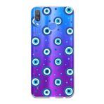 PrintiFy Huawei Y9 2019 ile Uyumlu 1mm Slim Fit Nazar Boncuğu 1 Baskılı Şeffaf Kılıf