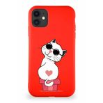 PrintiFy iPhone 11 Soft Premier Kapak Coolcat Tasarımlı Silikon Kılıf - Kırmızı