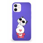 PrintiFy iPhone 12 Mini Soft Premier Kapak Coolcat Tasarımlı Silikon Kılıf - Mor
