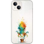 PrintiFy iPhone 13 ile Uyumlu Splash Ahtapot Tasarımlı Slimfit Şeffaf Silikon Kılıf - 051a