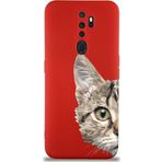 PrintiFy Oppo A5 2020 Uyumlu Lansman Kılıf Catface Tasarımlı İçi Kadife Kapak kirmizi