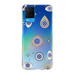 PrintiFy Oppo A54 ile Uyumlu 1mm Slim Fit Nazar Boncuğu 5 Baskılı Şeffaf Kılıf