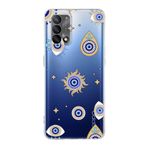 PrintiFy Oppo A74 ile Uyumlu 1mm Slim Fit Nazar Boncuğu 5 Baskılı Şeffaf Kılıf