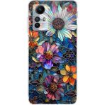 Printify Redmi Note 12s İle Uyumlu Vitray Mücevher Flora Tasarımlı Şeffaf Silikon Kılıf Şeffaf