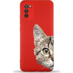 Printify Samsung Galaxy A02S Uyumlu Lansman Kılıf Catface Tasarımlı Içi Kadife Kapak-Kırmızı