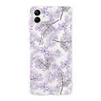 PrintiFy Samsung Galaxy A04 ile Uyumlu Kapak Floral Lila Tasarımlı 1mm Fit Şeffaf Silikon Kılıf