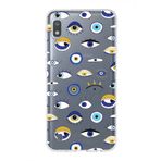 PrintiFy Samsung Galaxy A10 ile Uyumlu 1mm Slim Fit Nazar Boncuğu 2 Baskılı Şeffaf Kılıf