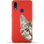 Printify Samsung Galaxy A10S Uyumlu Lansman Kılıf Catface Tasarımlı Içi Kadife Kapak-Kırmızı