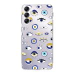 PrintiFy Samsung Galaxy A24 ile Uyumlu 1mm Slim Fit Nazar Boncuğu 2 Baskılı Şeffaf Kılıf