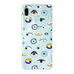 PrintiFy Samsung Galaxy A30 ile Uyumlu 1mm Slim Fit Nazar Boncuğu 2 Baskılı Şeffaf Kılıf