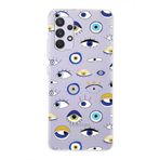 PrintiFy Samsung Galaxy A32 ile Uyumlu 1mm Slim Fit Nazar Boncuğu 2 Baskılı Şeffaf Kılıf