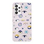 PrintiFy Samsung Galaxy A33 ile Uyumlu 1mm Slim Fit Nazar Boncuğu 2 Baskılı Şeffaf Kılıf
