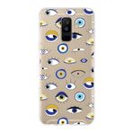 PrintiFy Samsung Galaxy A6 Plus 2018 ile Uyumlu 1mm Slim Fit Nazar Boncuğu 2 Baskılı Şeffaf Kılıf