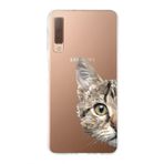 PrintiFy Samsung Galaxy A7 2018 ile Uyumlu Kapak Catface Tasarımlı 1mm Fit Şeffaf Silikon Kılıf