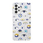 PrintiFy Samsung Galaxy A73 ile Uyumlu 1mm Slim Fit Nazar Boncuğu 2 Baskılı Şeffaf Kılıf