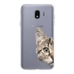 PrintiFy Samsung Galaxy J4 ile Uyumlu Kapak Catface Tasarımlı 1mm Fit Şeffaf Silikon Kılıf