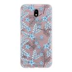 PrintiFy Samsung Galaxy J7 Pro ile Uyumlu Kapak Floral Mavi Tasarımlı 1mm Fit Şeffaf Silikon Kılıf