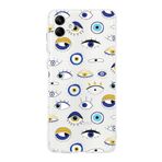 PrintiFy Samsung Galaxy M14 ile Uyumlu 1mm Slim Fit Nazar Boncuğu 2 Baskılı Şeffaf Kılıf