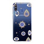 PrintiFy Samsung Galaxy M30 ile Uyumlu 1mm Slim Fit Nazar Boncuğu 5 Baskılı Şeffaf Kılıf