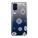 PrintiFy Samsung Galaxy M31s ile Uyumlu 1mm Slim Fit Nazar Boncuğu 5 Baskılı Şeffaf Kılıf
