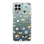 PrintiFy Samsung Galaxy M33 ile Uyumlu 1mm Slim Fit Nazar Boncuğu 2 Baskılı Şeffaf Kılıf