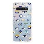 PrintiFy Samsung Galaxy S10 ile Uyumlu 1mm Slim Fit Nazar Boncuğu 2 Baskılı Şeffaf Kılıf