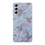 PrintiFy Samsung Galaxy S21 FE ile Uyumlu Kapak Floral Mavi Tasarımlı 1mm Fit Şeffaf Silikon Kılıf