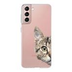 PrintiFy Samsung Galaxy S21 ile Uyumlu Kapak Catface Tasarımlı 1mm Fit Şeffaf Silikon Kılıf