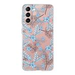 PrintiFy Samsung Galaxy S21 ile Uyumlu Kapak Floral Mavi Tasarımlı 1mm Fit Şeffaf Silikon Kılıf