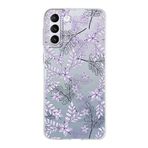 PrintiFy Samsung Galaxy S21 Plus ile Uyumlu Kapak Floral Lila Tasarımlı 1mm Fit Şeffaf Silikon Kılıf