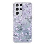PrintiFy Samsung Galaxy S21 Ultra ile Uyumlu Kapak Floral Lila Tasarımlı 1mm Fit Şeffaf Silikon Kılıf