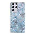 PrintiFy Samsung Galaxy S21 Ultra ile Uyumlu Kapak Floral Mavi Tasarımlı 1mm Fit Şeffaf Silikon Kılıf