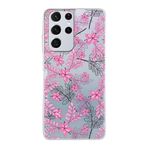 PrintiFy Samsung Galaxy S21 Ultra ile Uyumlu Kapak Floral Pembe Tasarımlı 1mm Fit Şeffaf Silikon Kılıf