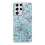 PrintiFy Samsung Galaxy S21 Ultra ile Uyumlu Kapak Floral Su Yeşili Tasarımlı 1mm Fit Şeffaf Silikon Kılıf