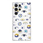 PrintiFy Samsung Galaxy S22 Ultra ile Uyumlu 1mm Slim Fit Nazar Boncuğu 2 Baskılı Şeffaf Kılıf