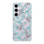 PrintiFy Samsung Galaxy S23 Plus ile Uyumlu Kapak Floral Su Yeşili Tasarımlı 1mm Fit Şeffaf Silikon Kılıf