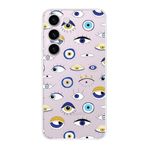 PrintiFy Samsung Galaxy S24 ile Uyumlu 1mm Slim Fit Nazar Boncuğu 2 Baskılı Şeffaf Kılıf
