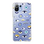 PrintiFy Xiaomi Mi 11 Lite ile Uyumlu 1mm Slim Fit Nazar Boncuğu 2 Baskılı Şeffaf Kılıf