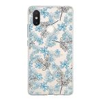 PrintiFy Xiaomi Mi 8 SE ile Uyumlu Kapak Floral Mavi Tasarımlı 1mm Fit Şeffaf Silikon Kılıf