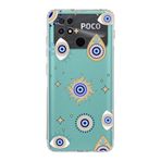 PrintiFy Xiaomi Poco C40 ile Uyumlu 1mm Slim Fit Nazar Boncuğu 5 Baskılı Şeffaf Kılıf