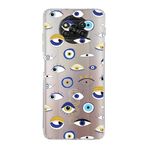 PrintiFy Xiaomi Poco X3 Pro ile Uyumlu 1mm Slim Fit Nazar Boncuğu 2 Baskılı Şeffaf Kılıf