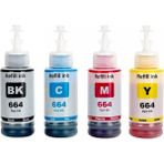 Printiks Epson T664 L382, L385, L386, L455, L486 Yüksek Kapasiteli 4 Renk Mürekkep Seti T664-T6641-T6642-T6643-T6644 - Siyah - Kırmızı - Mavi - Sarı