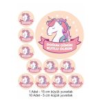 Printiks Unicorn Doğum 10 Adet Yenilebilir Yazılı Pasta Süsü Kurabiye Cupcake Şeker Hamuru Kağıt Baskısı