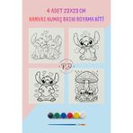PRİNTOPİA DESİGN Stitch Temalı 4'lü Kanvas Boyama Kiti - 23x23 cm Baskılı Kumaş Seti Akrilik Boya ve Fırça Dahil