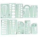 Printtoo 10 Parça Geometri Çizim Şablon Seti, Cetveller Dahil, Daireler, Elipsler, Yaylar, Dikdörtgenler, Çokgenler için 2 mm Akrilik Çok Şekilli Şablonlar, Teknik Çizim, Mühendislik, Mimarlık, Okul,