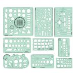 Printtoo Çok Şekilli Ok Çizim Şablonu Kiti, 9 Parça Geometri Akış Şeması Şablonu, 2 mm Akrilik Malzeme, Daire, Elips, Çokgen, Eğri Cetvelleri ile Grafik, Mühendislik, Okul Tasarımı İçin