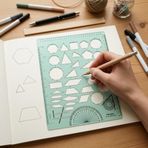Printtoo Şeffaf Çok Şekilli Geometrik Şablon Cetvel, 2 mm yeşil akrilik malzemeden, 2 boyutlu şekiller çizmek ve açı ölçmek için cetvel ve sayı doğrusu içerir; öğrenci ve mühendisler için