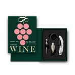 Printworks The Essentials, Wine Tools - Şarap Şişesi Açacağı, Durdurucu, Dökme ve Yaka Seti, Zarif Kitap Tarzı Kılıfta