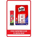 Pritt Stick 22 gr Shrink + Pritt Beyaz Silgi 5'li Blister