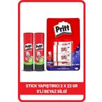 Pritt Stick 22 gr Shrink x 2 Adet + Pritt Beyaz Silgi 5'li Blister